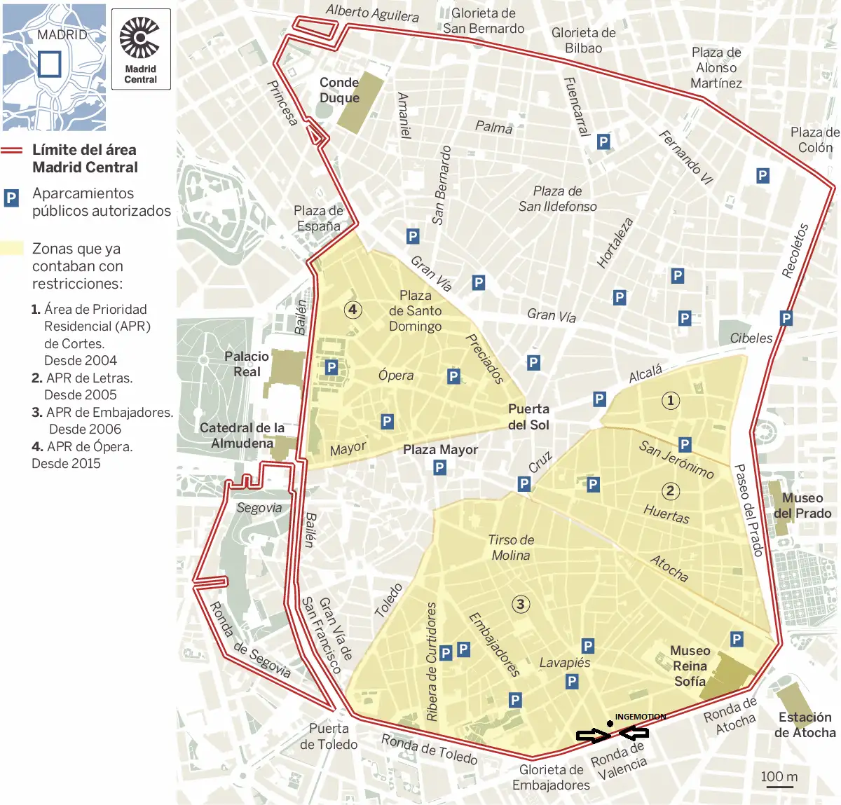 Plano de la zona de Madrid Central / Distrito Centro